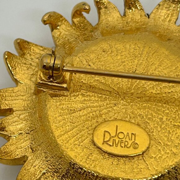 Joan Rivers Sunflower Brooch With Gold Tone Petals Rhinestone Center Vintage - Picture 8 of 16